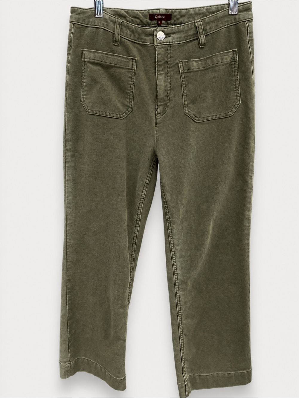 Quince Stretch Knit Wide Leg Pants Faded Cargo Olive Green Size 12